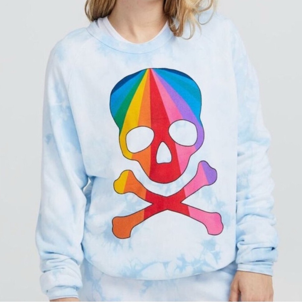 Aviator Nation Soul Cycle Tie-Dye Rainbow Skull Sweatshirt